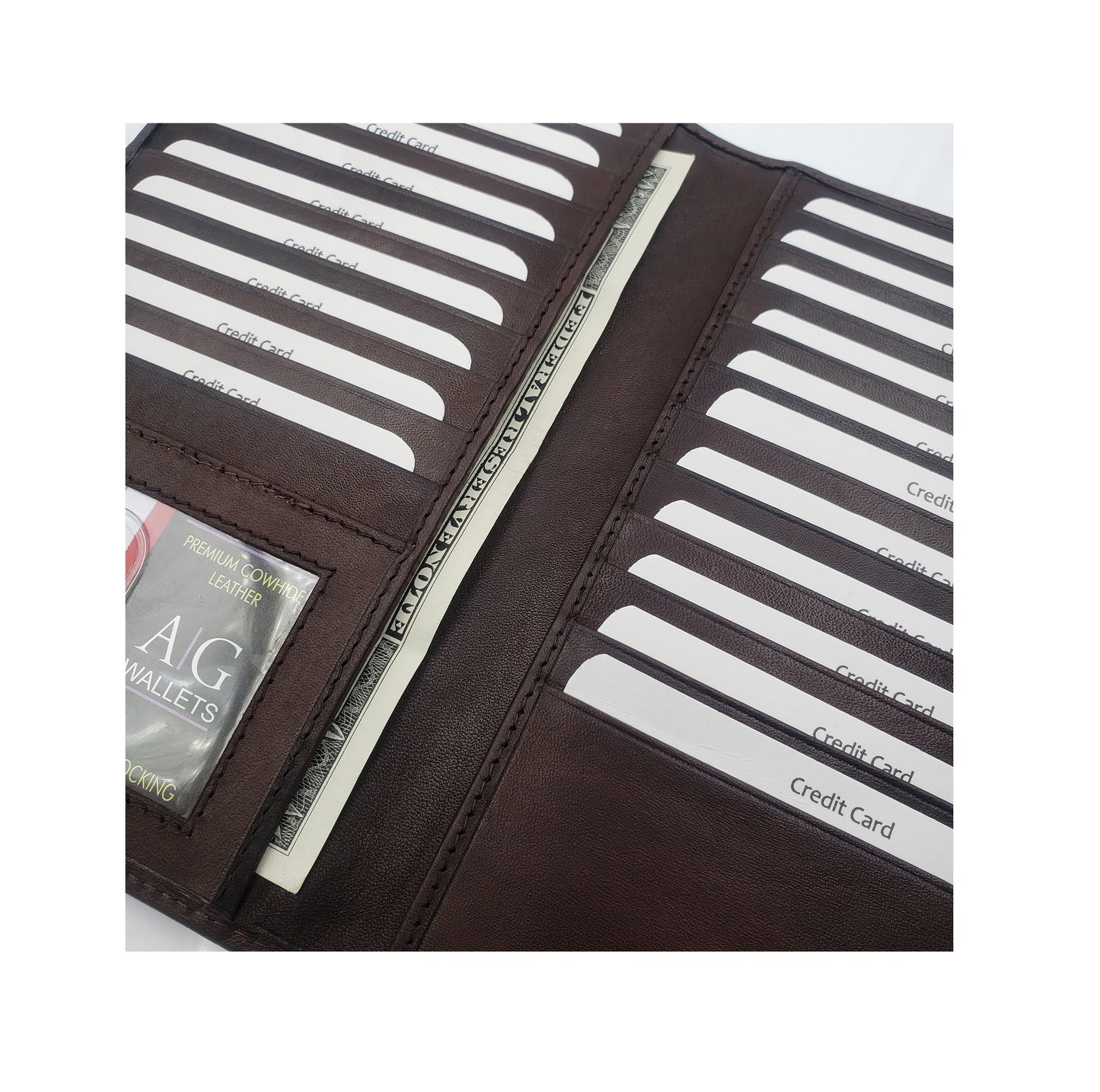 AG Wallets Cowhide RFID 20 Card Holder Long Wallet - 6 pack
