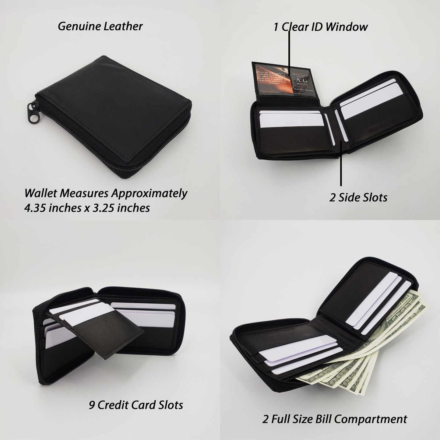 AG Wallets Mens Zip Around Bifold Wallet - 6 pack, Style 1306