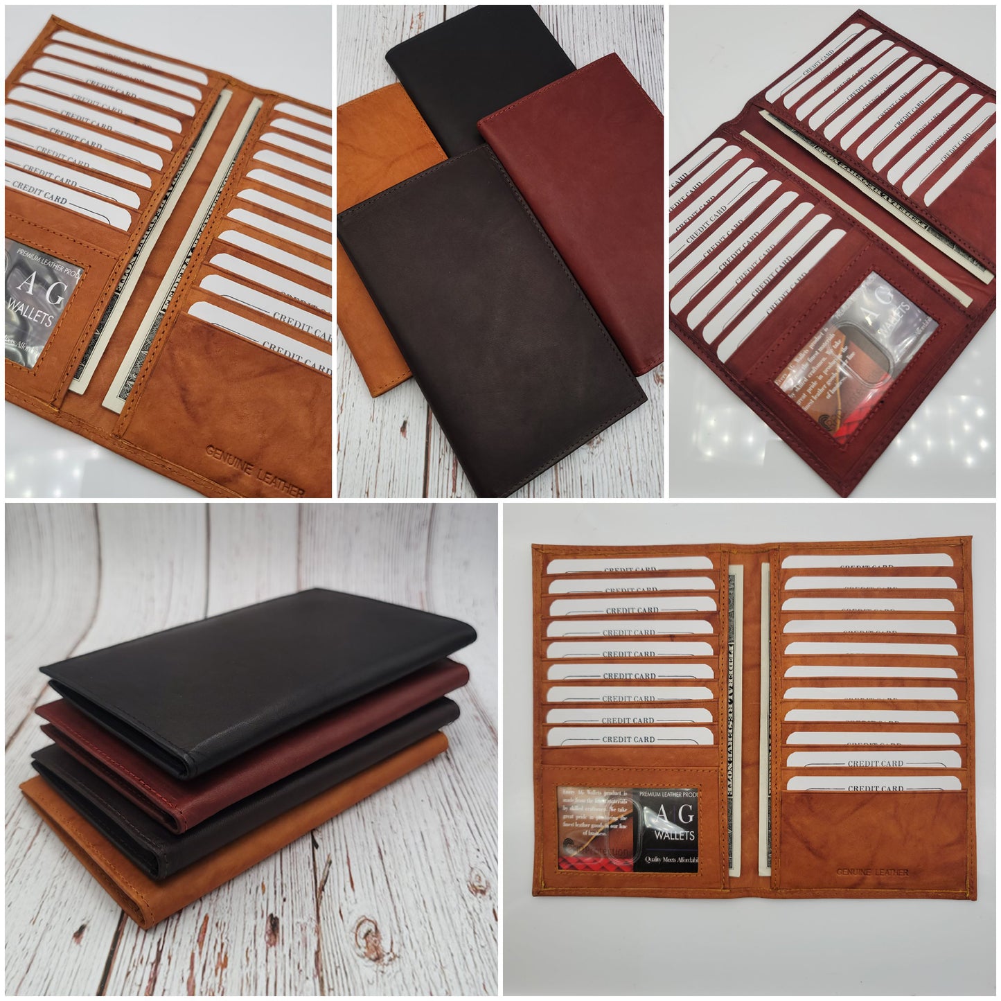 AG Wallets Cowhide RFID 20 Card Holder Long Wallet - 6 pack