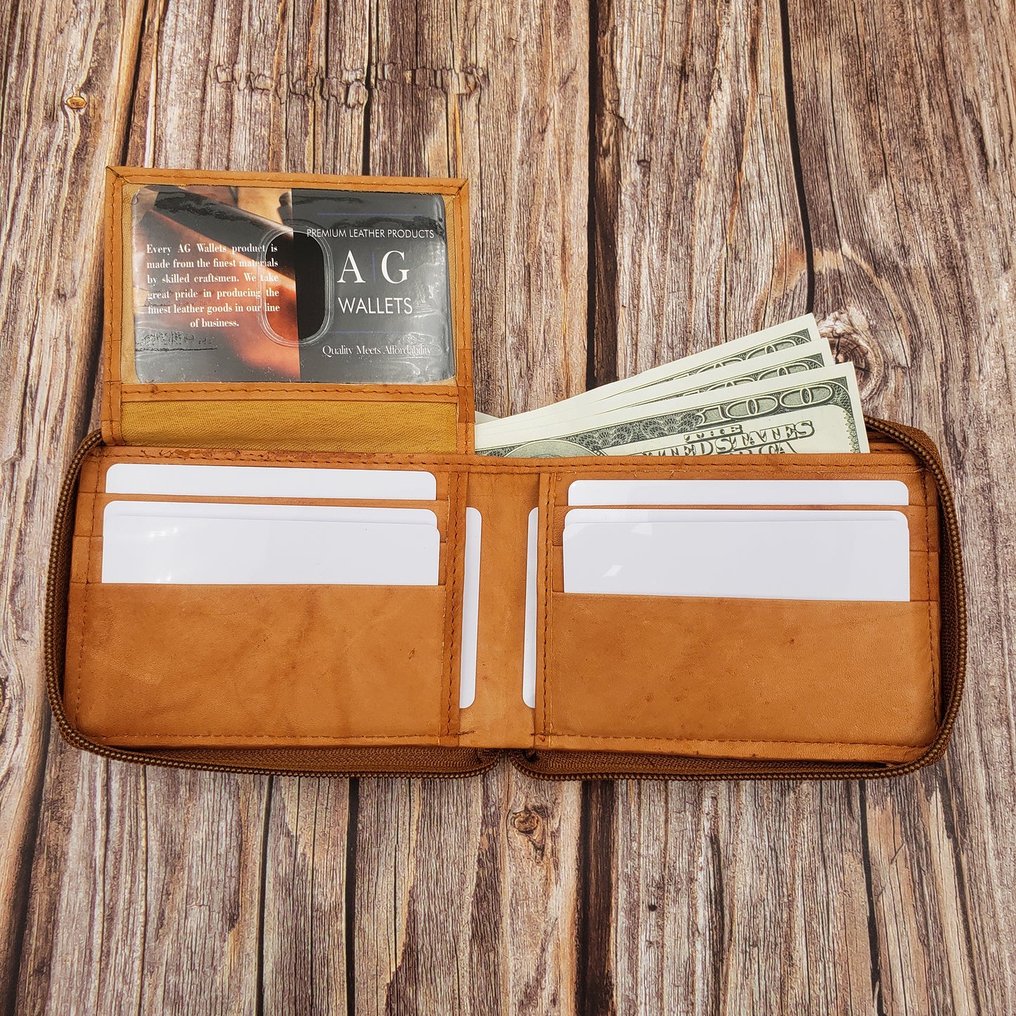 AG Wallets Mens Zip Around Bifold Wallet - 6 pack, Style 1306