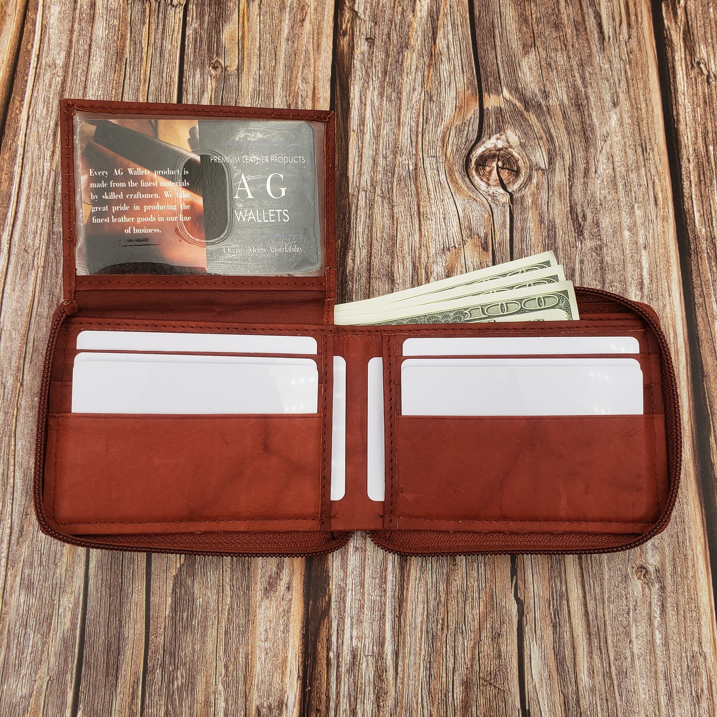 AG Wallets Mens Zip Around Bifold Wallet - 6 pack, Style 1306