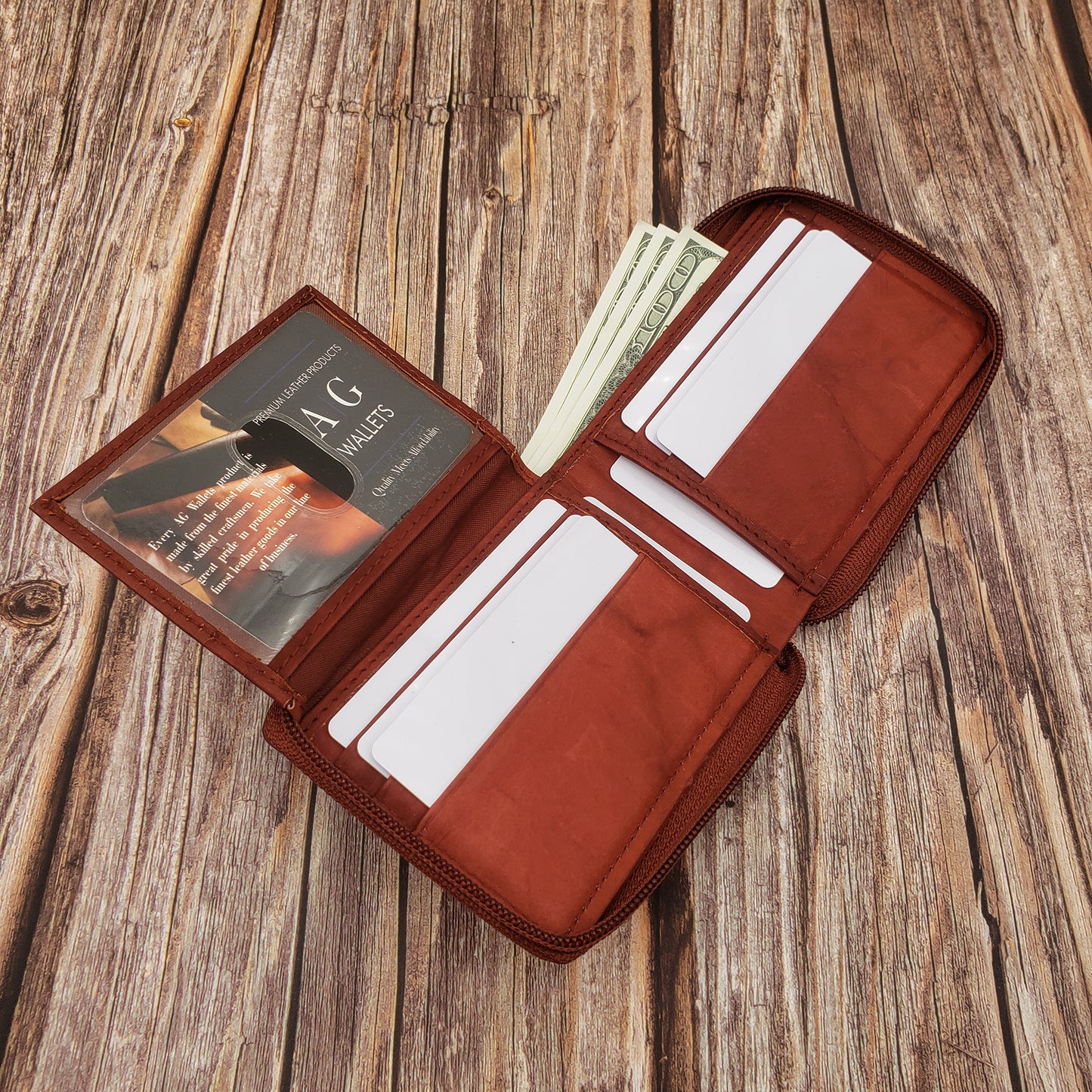 AG Wallets Mens Zip Around Bifold Wallet - 6 pack, Style 1306