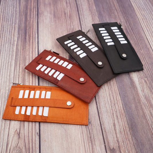 AG Wallets Women's Long Credit Card Holder With Side Zipper Pocket, Snap Close Black Cowhide Leather Wallet - 6 pack