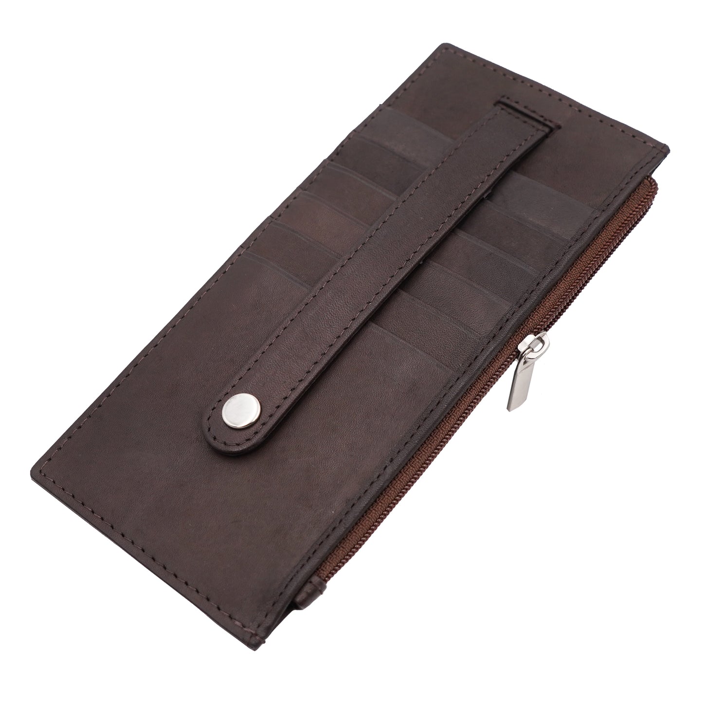 AG Wallets Women's Long Credit Card Holder With Side Zipper Pocket, Snap Close Black Cowhide Leather Wallet - 6 pack