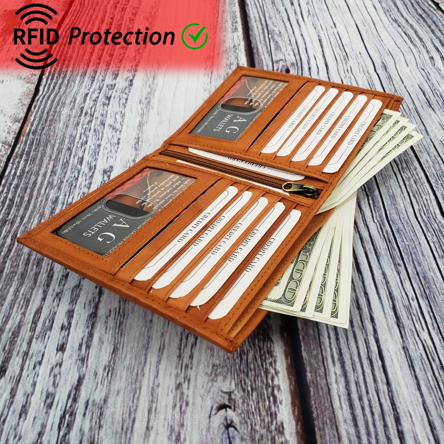 AG Wallets Cowhide RFID Hipster 2 ID Wallet - 6 pack