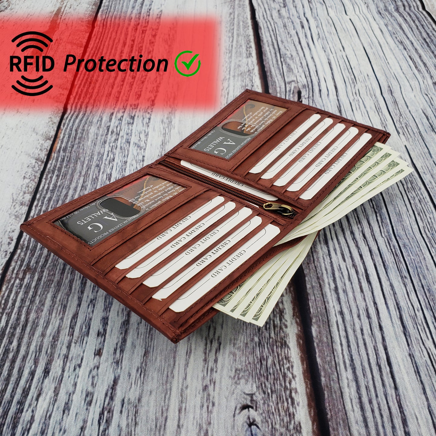 AG Wallets Cowhide RFID Hipster 2 ID Wallet - 6 pack