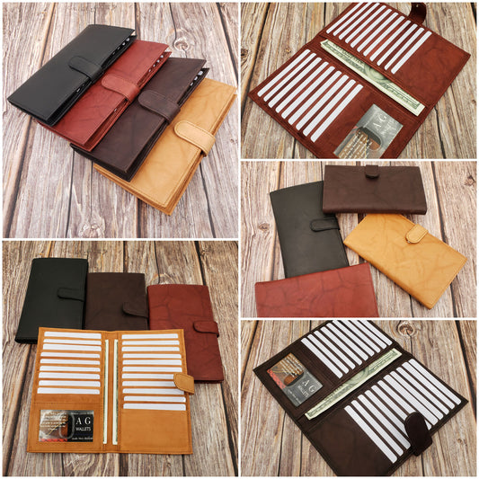 AG Wallets Cowhide RFID 20 Card Holder Long Wallet Snap Close - 6 pack