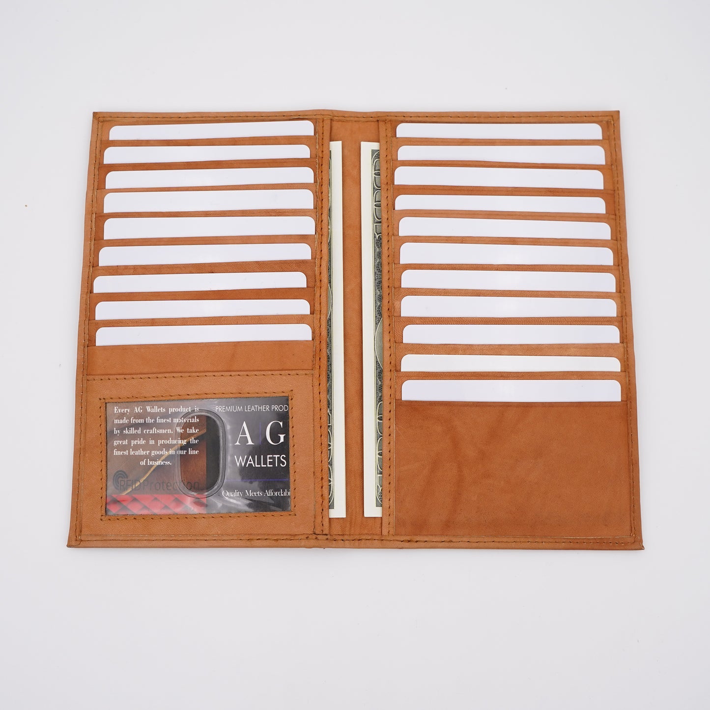 AG Wallets Cowhide RFID 20 Card Holder Long Wallet - 6 pack